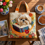 Handgemaakte tas - Shih Tzu met Boeken en Bloemen