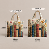 Handgemaakte Gewatteerde tas - Boeken en Bloemen