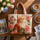 Handgemaakte tas - Rode Kat met Rozen