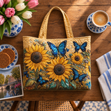Handgemaakte tas - Zonnebloemen en Blauwe Vlinders