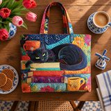 Handgemaakte tas - Zwarte Kat met Boeken en Mokken