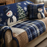 Veerle - Quilted Sofa Cover Blue Festive