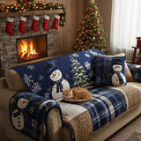 Veerle - Quilted Sofa Cover Blue Festive