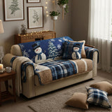 Veerle - Quilted Sofa Cover Blue Festive