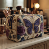 Bo - Quilted wash bag Embroidered Butterflies and Flowers