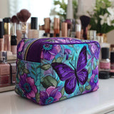 Amber - Quilted Wash Bag Embroidered Butterflies and and Flowers