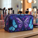 Zoë - Quilted Wash Bag Embroidered Butterflies in Grass