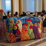 Eline - Quilted toiletry bag Embroidered Chickens in Garden