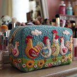 Emma - Quilted toiletry bag Embroidered Chickens in Garden