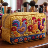 Vokje - Quilted Toiletry Bag Embroidered Chickens in Garden
