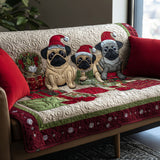 Neeltje - Quilted Sofa Cover Trio of Pugs Festive