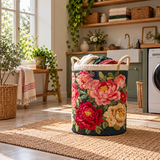 Karmijnrode Bloemenglans | Gewatteerde wasmand