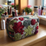Mechteld - Quilted Wash Bag Embroidered Flowers