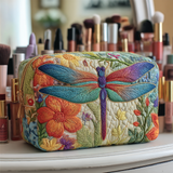 Lisa - Quilted Cosmetic Bag with Golden Dragonfly