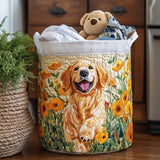 Vrolijke Gouden Pup | Gewatteerde wasmand