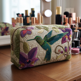 Angela - Padded Toilet Bag Embroidered Hummingbird Garden