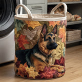 Upholstered Laundry Basket - German Shepherd Among the Leaves