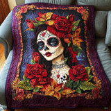 Wilma - Quilted blanket Skull Flowers Mystical