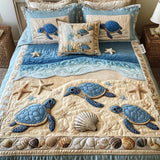 3-delige gestikte dekbedovertrekset - Ocean Waves