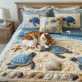 3-delige gestikte dekbedovertrekset - Ocean Waves