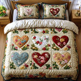 3-delige gewatteerde bedset - Liefdesharten