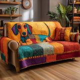 Greetje - Gewatteerde bankhoes Patchwork met Hondje