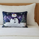 Embroidered Pillow Cover - Purple Snowman
