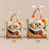 Handgemaakte tas - Shih Tzu met Boeken en Bloemen