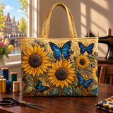 Handgemaakte tas - Zonnebloemen en Blauwe Vlinders