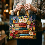 Handgemaakte tas - Bloemmotief en Boeken