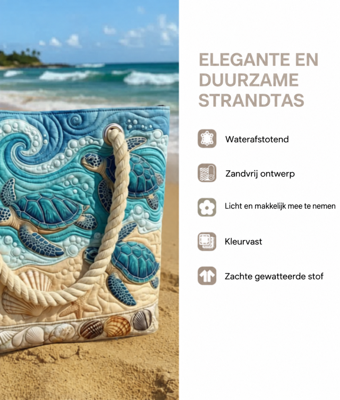 Kenmerken van de gewatteerde strandtas