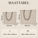 Maattabel gewatteerde strandtas - L en XL