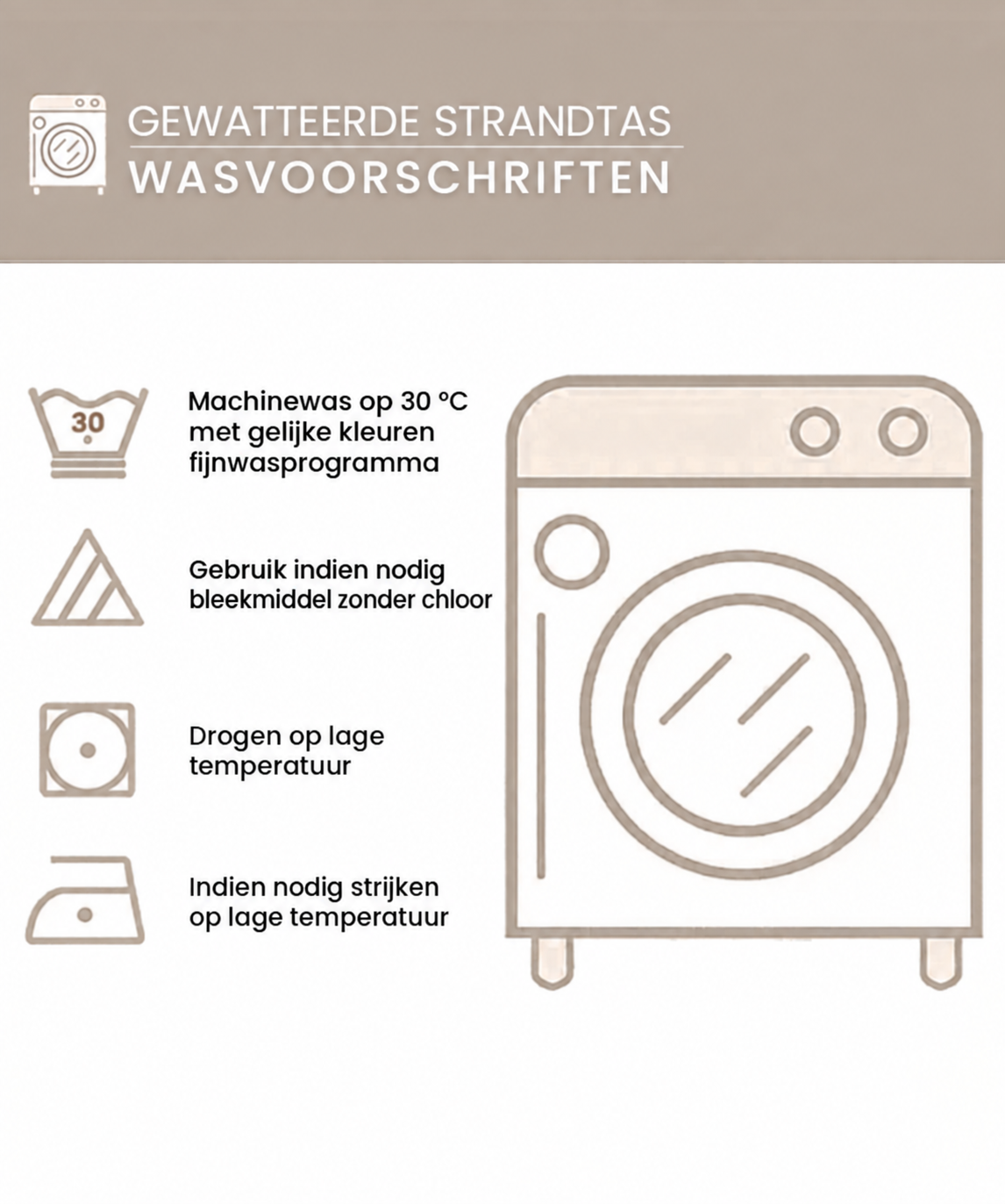 Wasvoorschriften voor gewatteerde strandtas